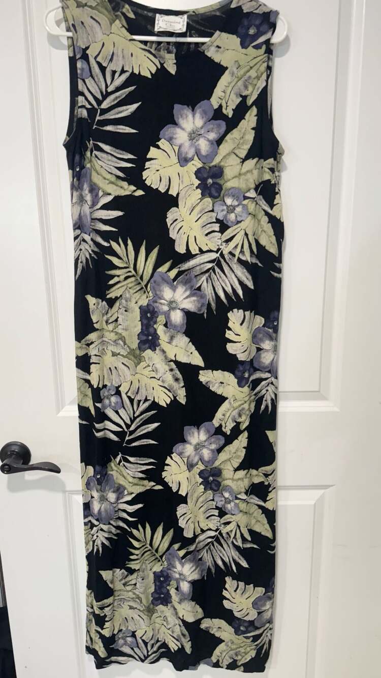 Vintage 90s Tropical Floral Maxi Dress Grunge Hawaiian Women’s Petite Large